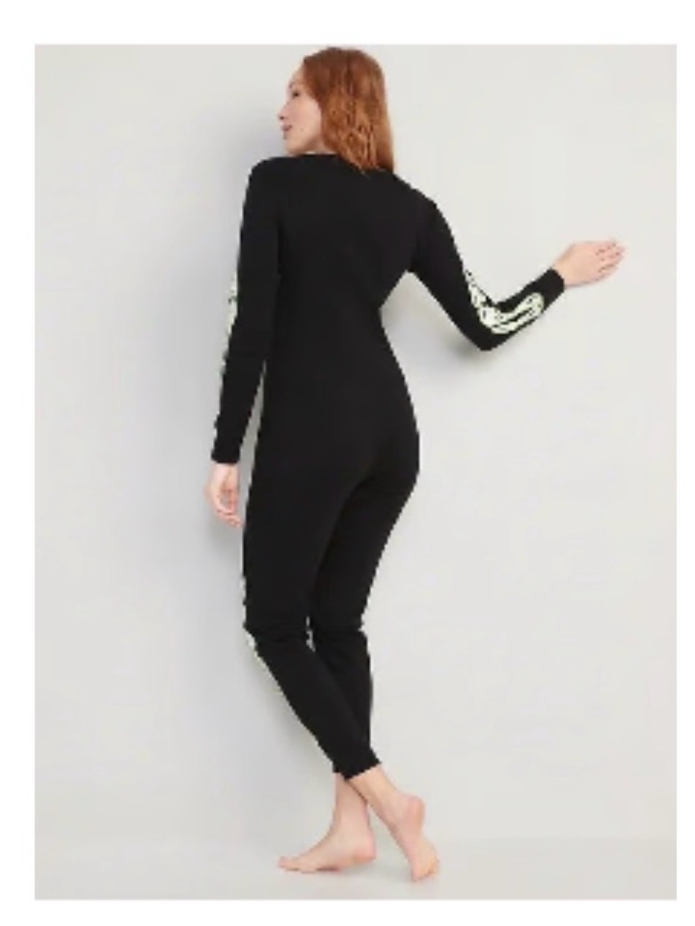 Old Navy Black Jumpsuit with Glow in the dark Green Skeleton Print NWT - Picture 4 of 11